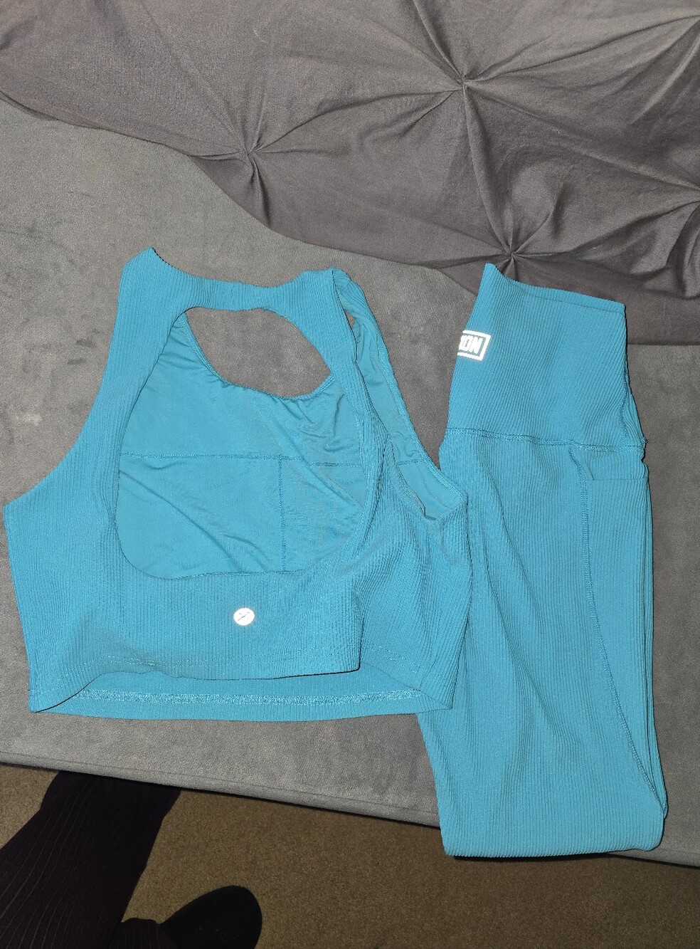 Dixxon Teal Ribbed Women’s High-Waist Leggings & Sports Bra Set
